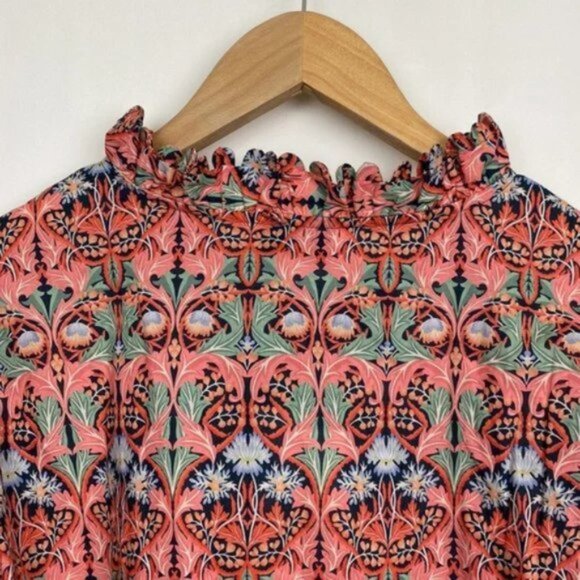 NWT J.Crew x Liberty S Blouse Floral May Nouveau Print Red Pink Tie-Neck - Picture 12 of 13